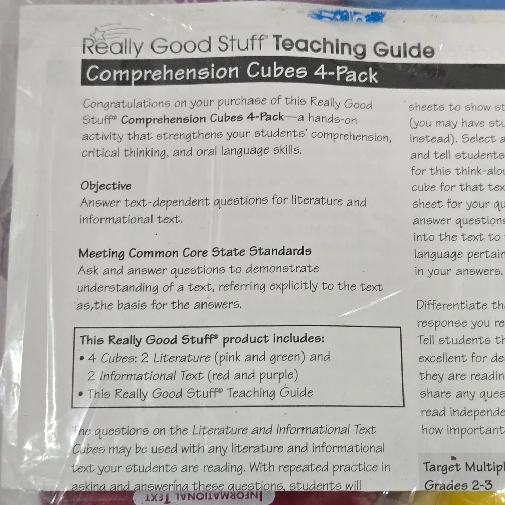 Really Good Stuff Comprehension Cubes 4-Pack Educational Learning Toy Grade 2-3